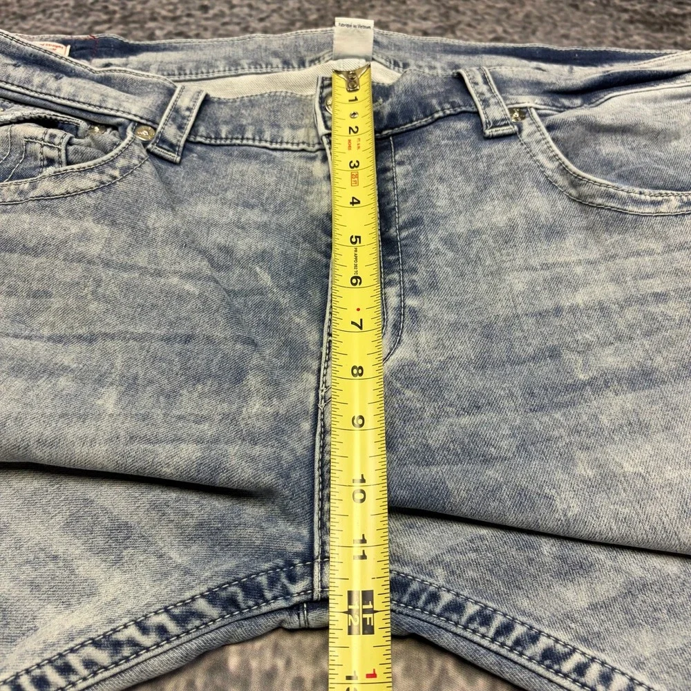 True Religion Ricky Jeans Relaxed Straight 42x33 Acid Wash Blue Flap Pockets